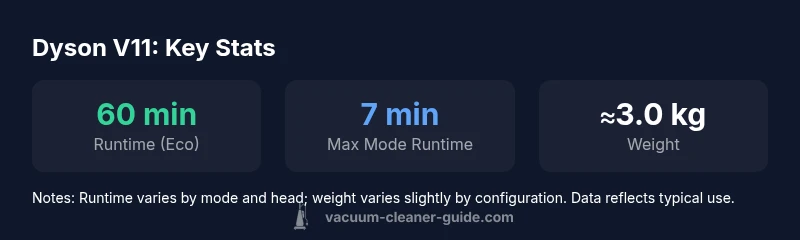Infographic showing Dyson V11 runtime and weight